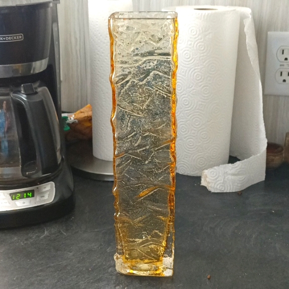 RARE Vintage Amber Cubed Chunky Vase - Picture 7 of 8